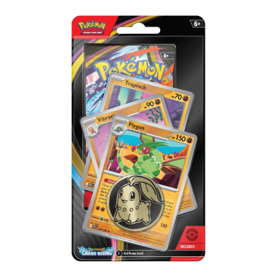 Pack de cartas Pokémon TCG com cartas Trapinch, Vibrava, Flygon e moeda metálica