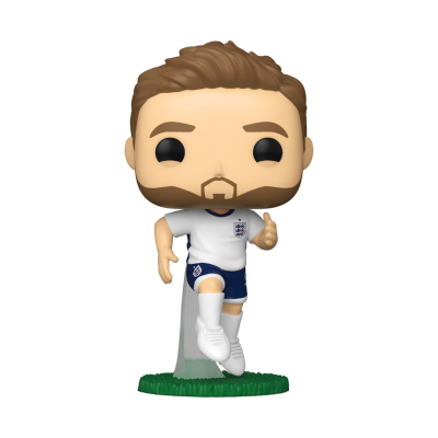 Figura Funko Pop jogador futebol com camisola branca e calções azuis da equipa de Inglaterra