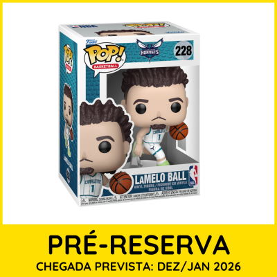 Figura Funko Pop! LaMelo Ball nº 228 Charlotte Hornets com bola de basquetebol em embalagem