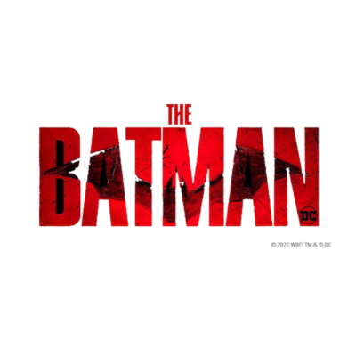 Logotipo do filme THE BATMAN em letras vermelhas com fundo branco