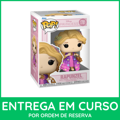Funko Pop Rapunzel Disney Princesa número 1781 dentro de caixa rosa e branca