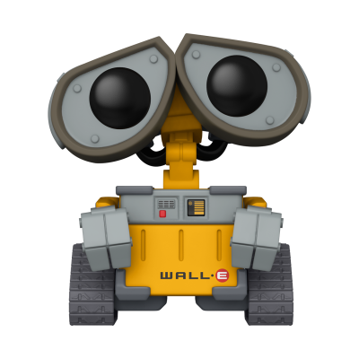 Figura robô Wall-E amarelo com olhos grandes e rastos
