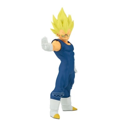 Figura de ação Vegeta com cabelo amarelo, macacão azul, luvas e botas brancas