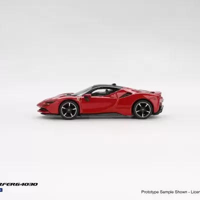 Miniatura de carro desportivo Ferrari vermelho com tejadilho preto