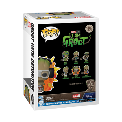 Embalagem do boneco Pop! MARVEL STUDIOS I AM GROOT nº 1195 com Groot com detonador