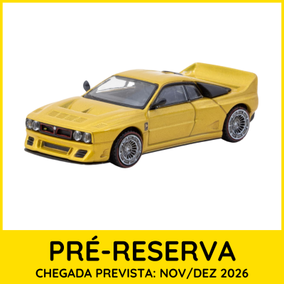 Miniatura de carro desportivo amarelo com spoiler e rodas detalhadas