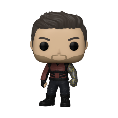 Figura Funko Pop de personagem masculino com cabelo castanho escuro e braço metálico