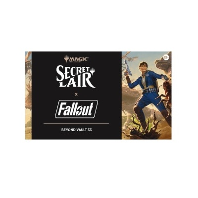 Capa do produto Secret Lair x Fallout com personagem em fato azul e armas