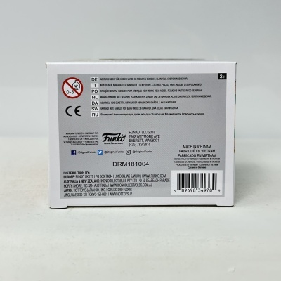 Caixa de produto Funko com avisos multilingues e etiqueta Made in Vietnam