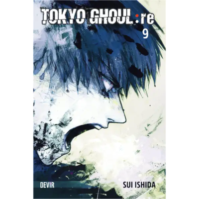 Capa do manga Tokyo Ghoul re 9 com personagem de cabelo azul e expressão intensa
