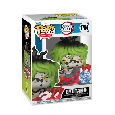 Figurína Funko Pop Gyutaro Demon Slayer com cabelo verde dentro de caixa branca