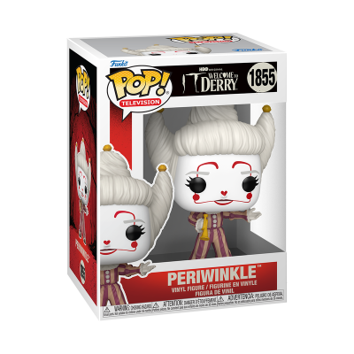 Funko Pop de vinil da personagem Periwinkle da série Welcome to Derry na caixa