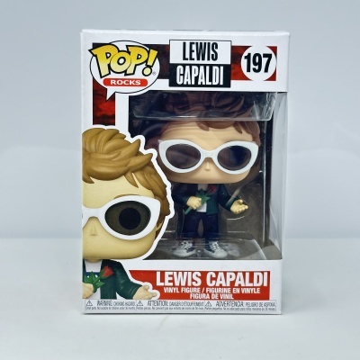 Boneco Funko Pop! Lewis Capaldi com óculos brancos na caixa