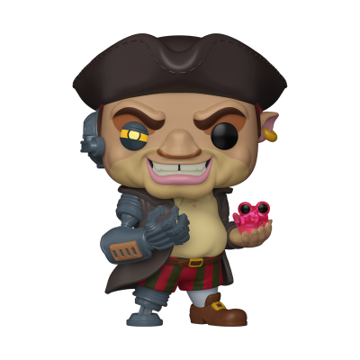 Estatueta vinil personagem pirata com braço mecânico e figura rosa