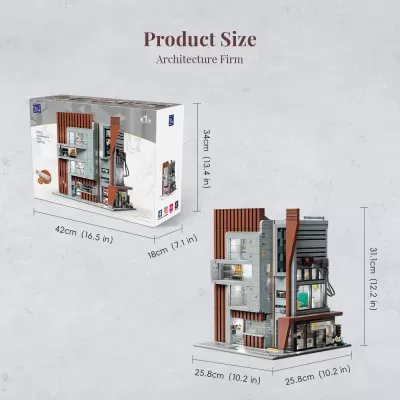 Maquete de arquitetura moderna e caixa com design em tons cinza e castanho