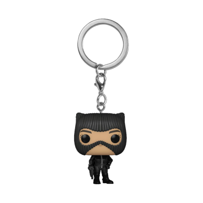 Chaveiro Funko Pop com personagem de cabelo e barba pretos e roupa preta
