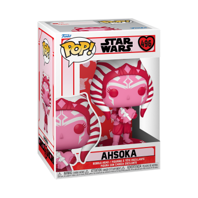Figura POP! de Ahsoka Star Wars cor rosa e branco na embalagem