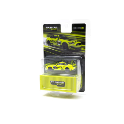 Miniatura de carro desportivo amarelo e preto em embalagem Tarmac Works