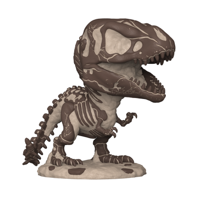 Figura Funko Pop de dinossauro T-Rex marrom e bege com padrão de ossos
