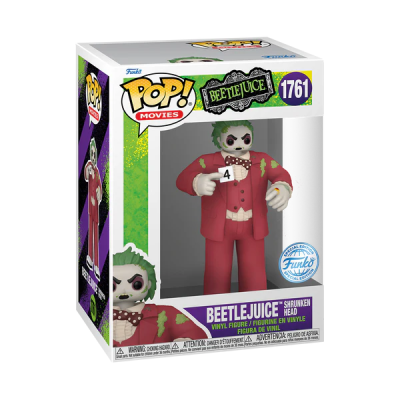 Figura Vinil Beetlejuice traje vermelho na embalagem Funko Pop Movies