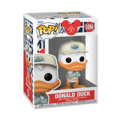 Figura de vinil Pop! Disney Donald Duck na caixa com janela transparente.