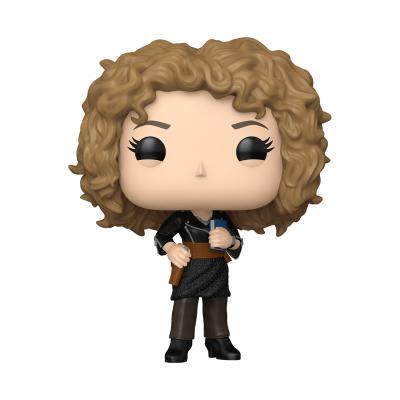 Figura de vinil Funko Pop com casaco preto e cabelo encaracolado.