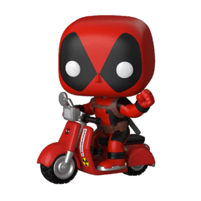 Figura colecionável Deadpool em scooter vermelha estilo Funko Pop