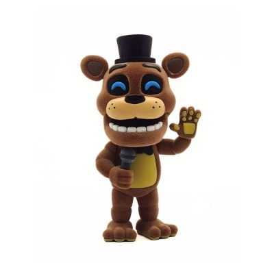 Boneco de peluche castanho com microfone e chapéu preto