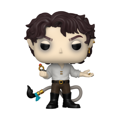 Figura Funko Pop personagem com camisa branca e calças castanhas