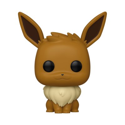 Figura Funko Pop do personagem Eevee da Pokémon, em vinil castanho e creme, sobre fundo branco.