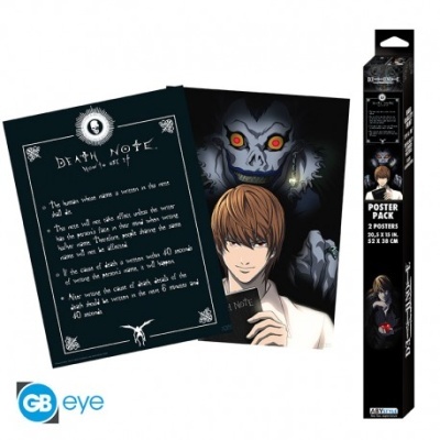 Pack de 2 posters Death Note, ilustrações e texto em inglês, embalagem vertical