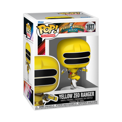 Figura Funko Pop! Yellow Zeo Ranger na caixa branca com design colorido e número 1877.