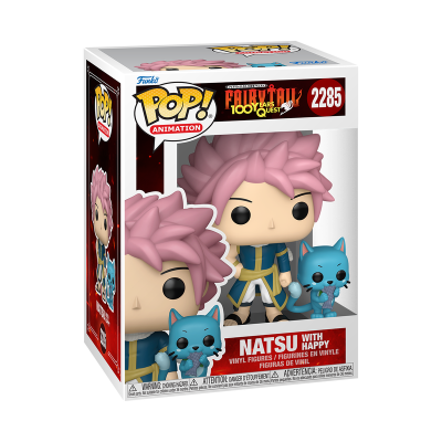 Figura Funko Pop! Natsu com Happy da Fairy Tail 100 Years Quest em caixa