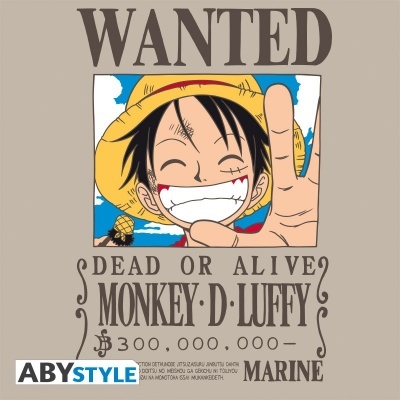 Poster de procurado Monkey D Luffy com imagem de anime e texto WANTED DEAD OR ALIVE