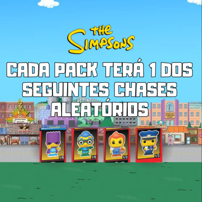 Promoção de packs de personagens de The Simpsons com texto em português