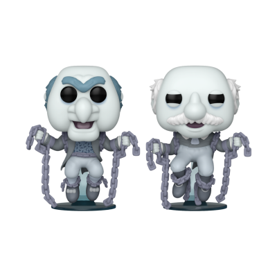 Duas miniaturas colecionáveis estilo Funko Pop com correntes e cores cinza e branco.