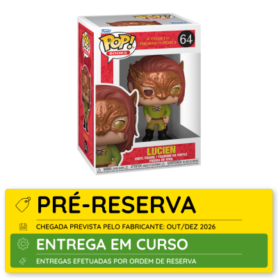 Funko Pop Books Lucien número 64 em caixa com indicação de pré-reserva e entrega em curso