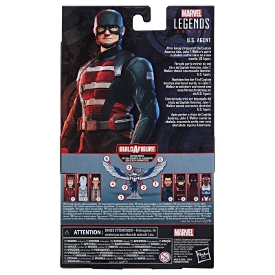 Embalagem de figura de ação Marvel U.S. Agent com texto e instruções Build A Figure