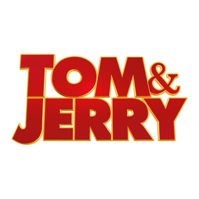 Logótipo TOM & JERRY em vermelho com contorno amarelo.
