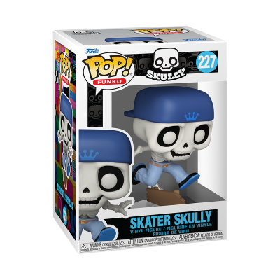 Figura Funko Pop Skater Skully de vinil com boné azul em caixa colorida