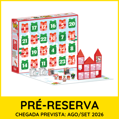 Calendário do advento POP! da Funko com portas numeradas e mini figuras exibidas