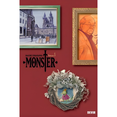 Capa com molduras, coroa de flores e texto MONSTER Volume 5