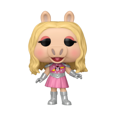 Figura Funko Pop de personagem porca loira com roupa rosa e prata
