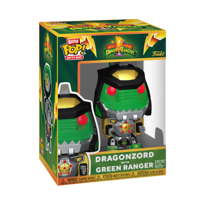 Embalagem de boneco Dragonzord Green Ranger Funko Pop! Bitty Bot em verde e amarelo