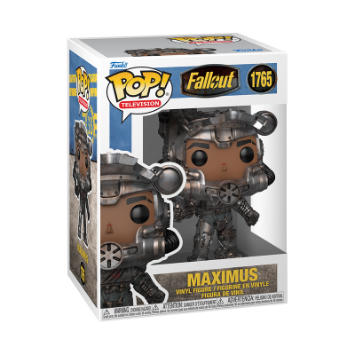 Funko Pop! Fallout Maximus vinil na embalagem com fundo cinza.