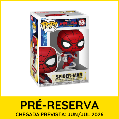 Figura Pop! de Vinil Spider-Man da Marvel Studios na caixa com texto de pré-reserva.