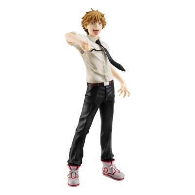 Figura colecionável de personagem masculino com roupa casual em fundo branco