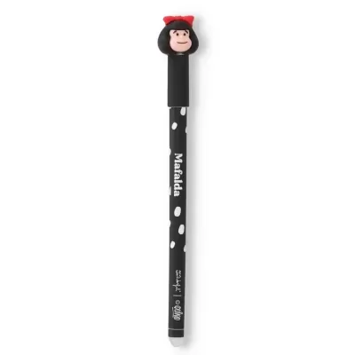 Caneta preta com topo de Mafalda e laço vermelho
