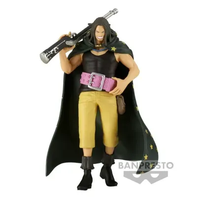 Figura de ação com capa preta e rifle
