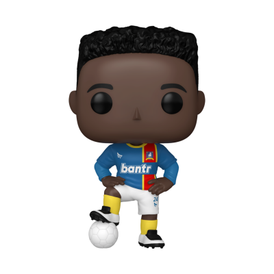 Figura Funko Pop de jogador de futebol com camisola azul e detalhes vermelhos e amarelos.
